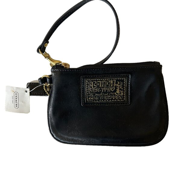 Coach Daisy Liquid Gloss Wristlet Bag in Black F48106 - Picture 1 of 2